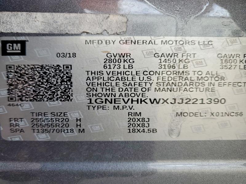 Продаж на аукціоні авто 2018 Chevrolet Traverse, vin: 1GNEVHKWXJJ221390, номер лоту: 62324836