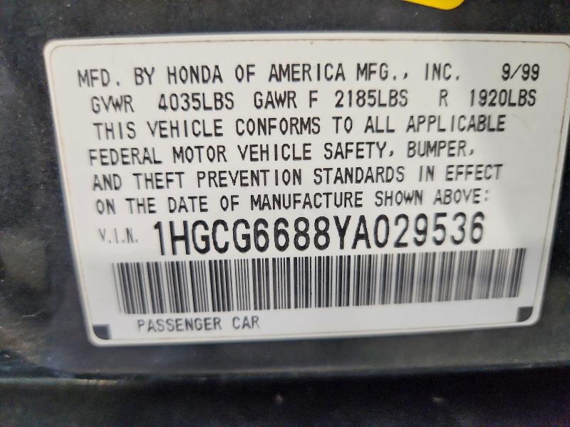 Продажа на аукционе авто 2000 Honda Accord, vin: 1HGCG6688YA029536, номер лота: 61056546