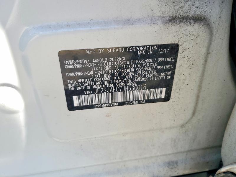 61597526 :رقم المزاد ، JF2SJAEC7JH530016 vin ، 2018 Subaru Forester مزاد بيع