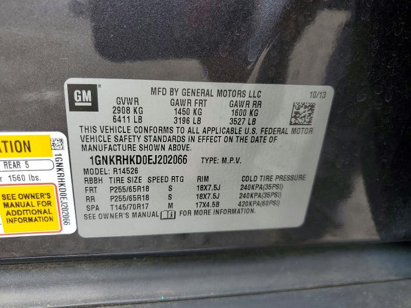 Продажа на аукционе авто 2014 Chevrolet Traverse, vin: 1GNKRHKD0EJ202066, номер лота: 61042016