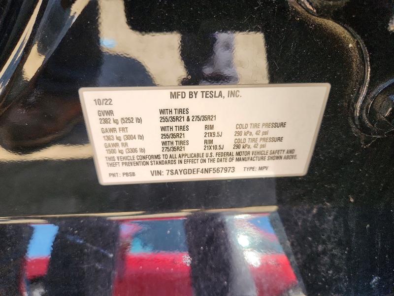 59671126 :رقم المزاد ، 7SAYGDEF4NF567973 vin ، 2022 Tesla Model Y مزاد بيع