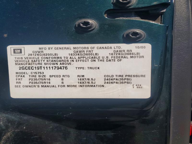2001 Chevrolet Silverado მანქანა იყიდება აუქციონზე, vin: 2GCEC19T111179476, აუქციონის ნომერი: 61413896