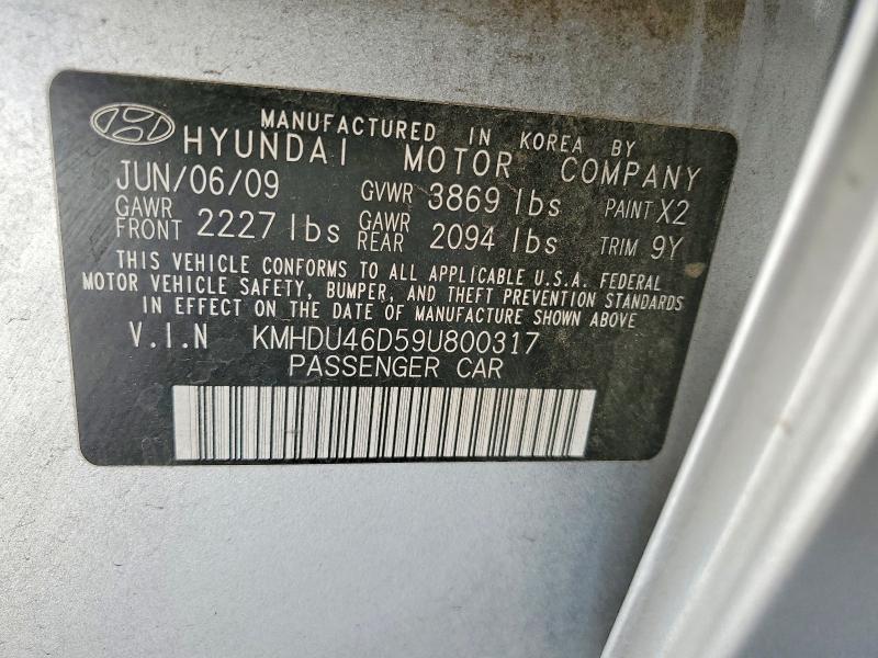 Продаж на аукціоні авто 2009 Hyundai Elantra, vin: KMHDU46D59U800317, номер лоту: 60200446