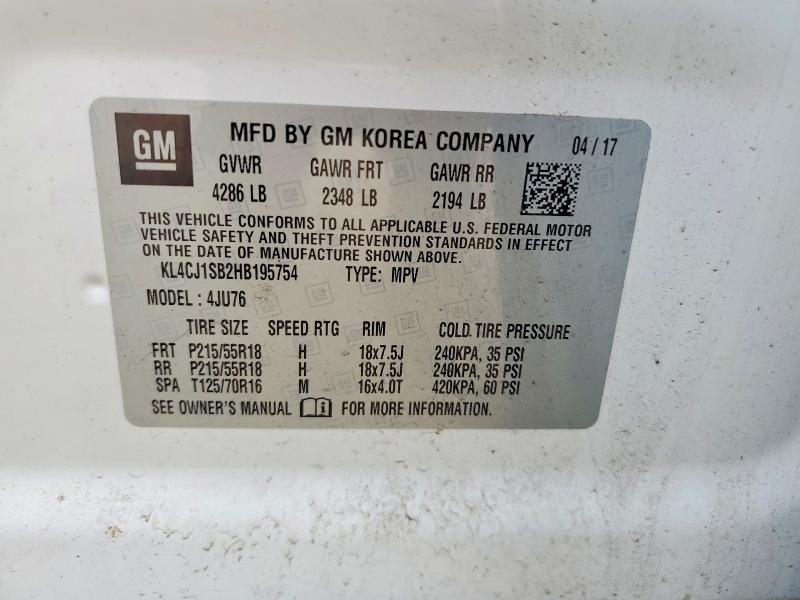 Aukcja sprzedaży 2017 Buick Encore, vin: KL4CJ1SB2HB195754, numer aukcji: 62615876