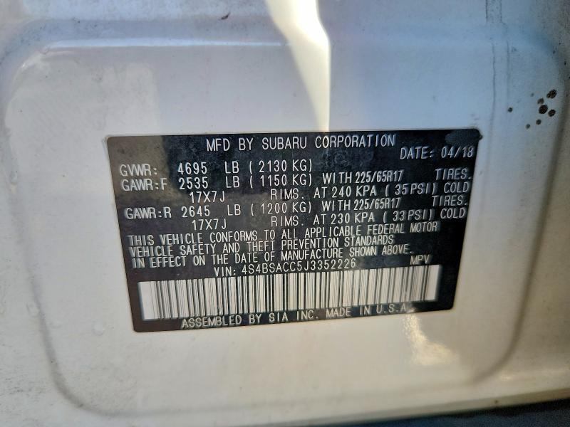 Aukcja sprzedaży 2018 Subaru Outback, vin: 4S4BSACC5J3352226, numer aukcji: 60859016