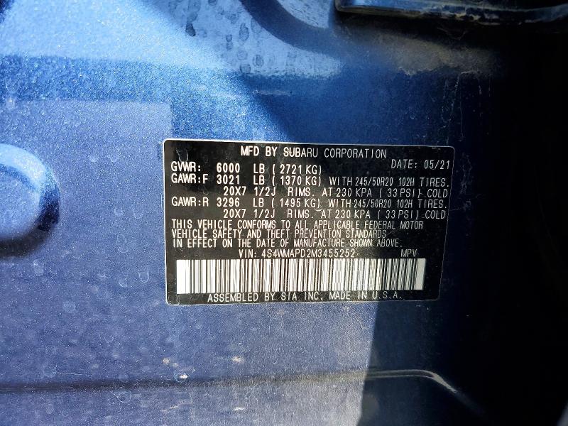 59824236 :رقم المزاد ، 4S4WMAPD2M3455252 vin ، 2021 Subaru Ascent مزاد بيع
