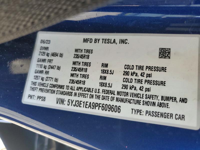 Aukcja sprzedaży 2023 Tesla Model 3, vin: 5YJ3E1EA9PF609606, numer aukcji: 61621446