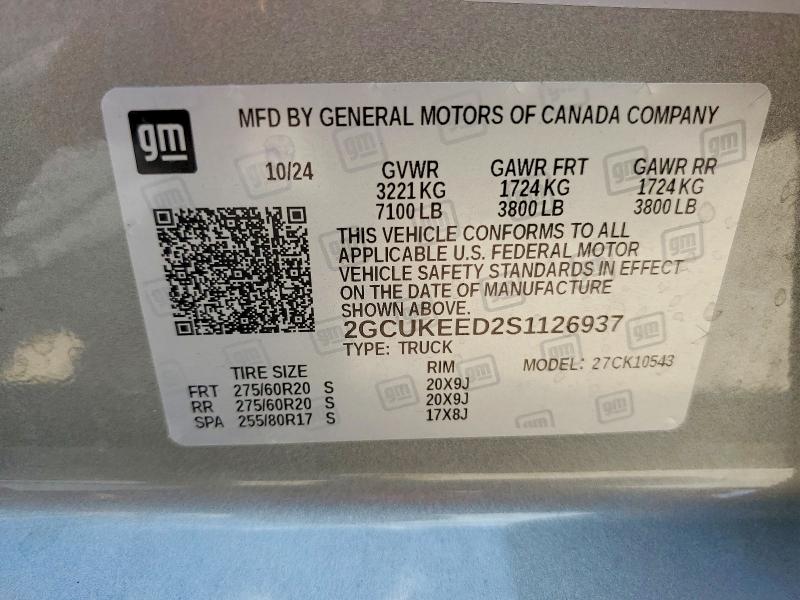 2025 Chevrolet Silverado მანქანა იყიდება აუქციონზე, vin: 2GCUKEED2S1126937, აუქციონის ნომერი: 62984026