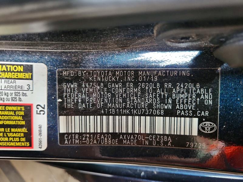 Продажа на аукционе авто 2019 Toyota Camry, vin: 4T1B11HK1KU737068, номер лота: 60701036