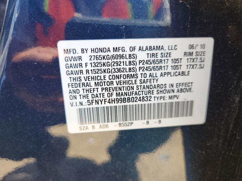 Продаж на аукціоні авто 2011 Honda Pilot, vin: 5FNYF4H99BB024832, номер лоту: 60669496