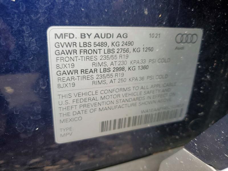 Aukcja sprzedaży 2022 Audi Q5, vin: WA1EAAFY4N2029853, numer aukcji: 60015796