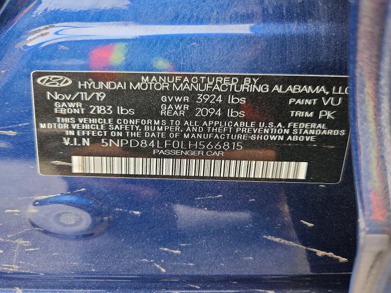 2020 Hyundai Elantra მანქანა იყიდება აუქციონზე, vin: 5NPD84LF0LH566815, აუქციონის ნომერი: 61608796