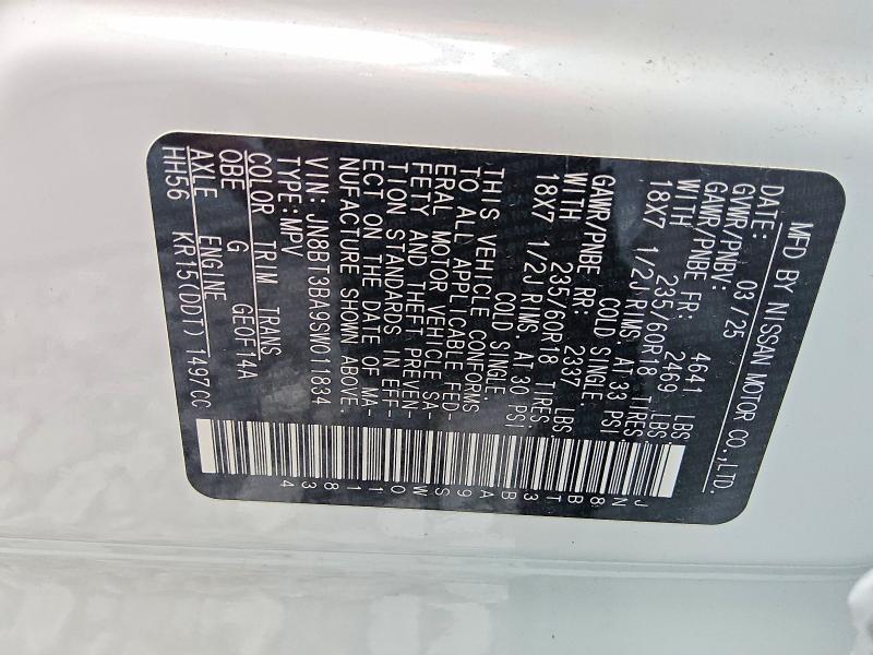 Продажа на аукционе авто 2025 Nissan Rogue, vin: JN8BT3BA9SW011834, номер лота: 58941366
