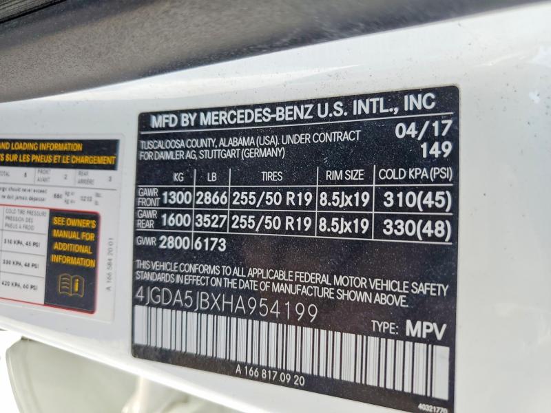 Aukcja sprzedaży 2017 Mercedes-benz Gle, vin: 4JGDA5JBXHA954199, numer aukcji: 63523316