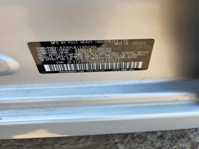 62312046 :رقم المزاد ، JF1GH61608H814911 vin ، 2008 Subaru Impreza مزاد بيع