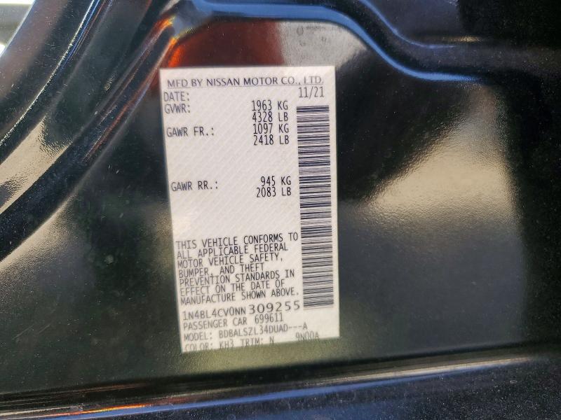 60172096 :رقم المزاد ، 1N4BL4CV0NN309255 vin ، 2022 Nissan Altima مزاد بيع