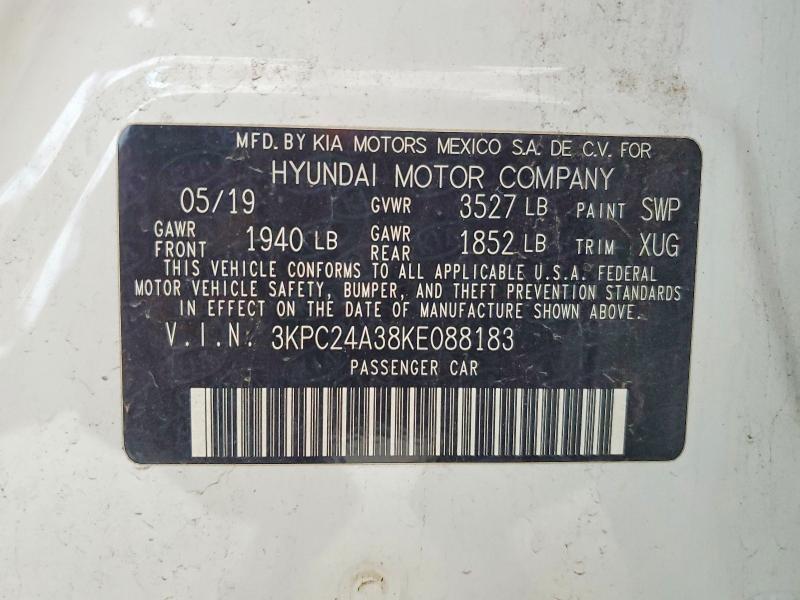 Продаж на аукціоні авто 2019 Hyundai Accent, vin: 3KPC24A38KE088183, номер лоту: 59298916