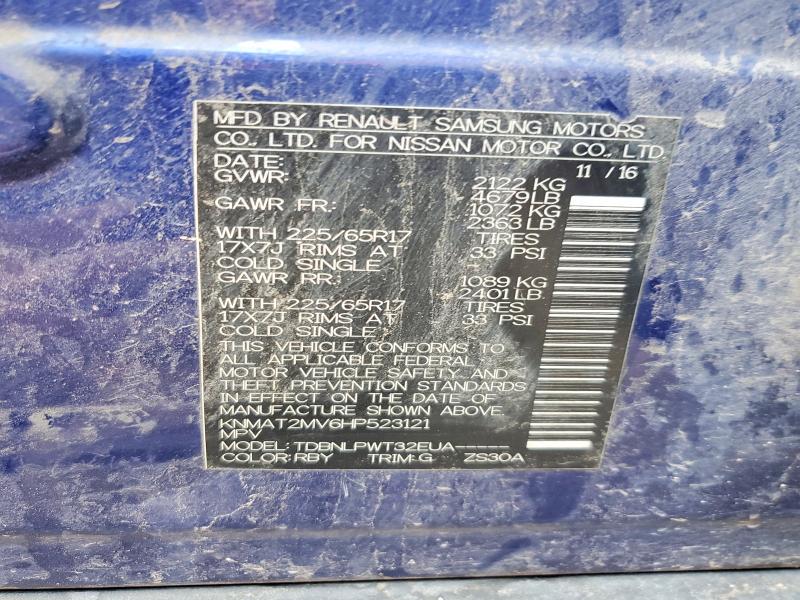 60776116 :رقم المزاد ، KNMAT2MV6HP523121 vin ، 2017 Nissan Rogue مزاد بيع