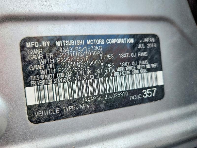 59382956 :رقم المزاد ، JA4AP3AU9JU025910 vin ، 2018 Mitsubishi Outlander Sport مزاد بيع