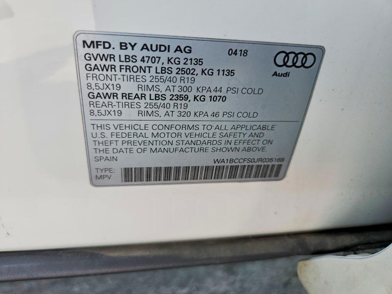 Aukcja sprzedaży 2018 Audi Q3, vin: WA1BCCFS0JR035168, numer aukcji: 85793055