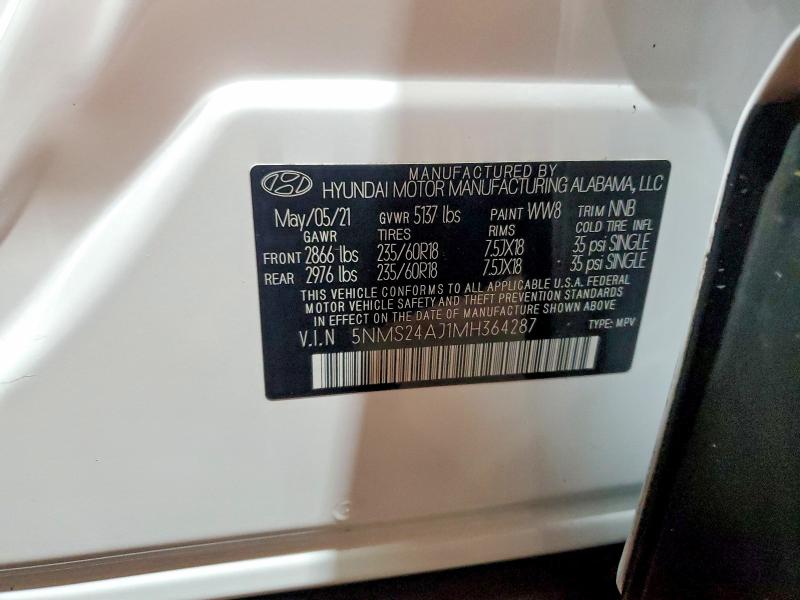 Продажа на аукционе авто 2021 Hyundai Santa Fe, vin: 5NMS24AJ1MH364287, номер лота: 62815056