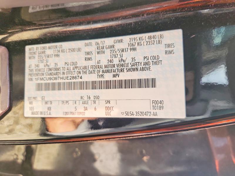 59082716 :رقم المزاد ، 1FMCU9G97HUE28674 vin ، 2017 Ford Escape مزاد بيع