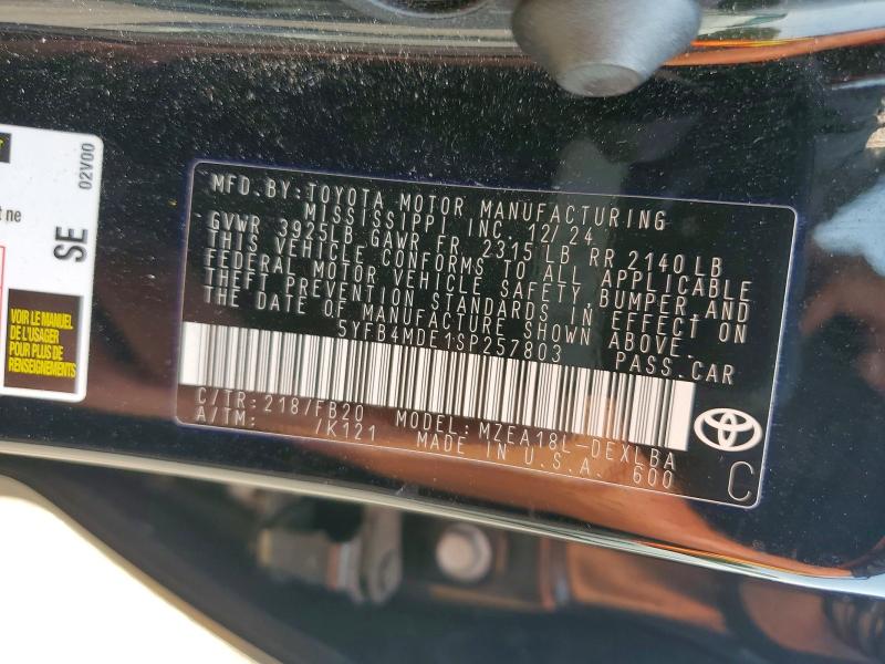 2025 Toyota Corolla მანქანა იყიდება აუქციონზე, vin: 5YFB4MDE1SP257803, აუქციონის ნომერი: 60305846