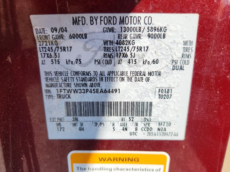 Aukcja sprzedaży 2005 Ford F350, vin: 1FTWW33P45EA64491, numer aukcji: 62403936