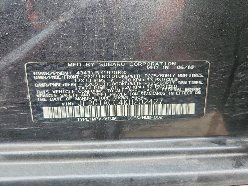 Продаж на аукціоні авто 2019 Subaru Crosstrek, vin: JF2GTACC4KH202427, номер лоту: 60241026