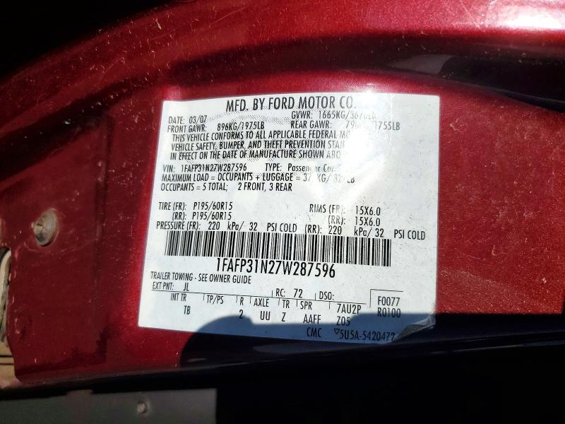 Aukcja sprzedaży 2007 Ford Focus, vin: 1FAFP31N27W287596, numer aukcji: 59882456