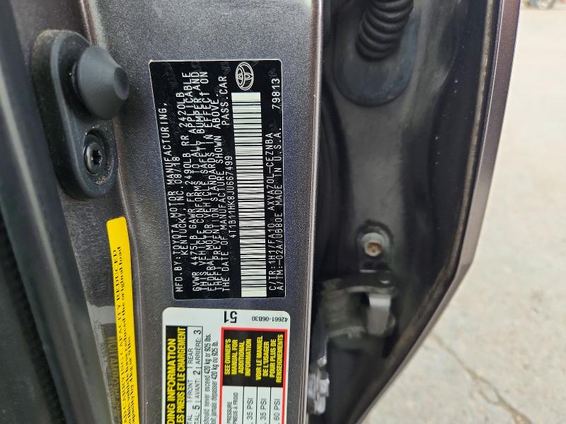 Aukcja sprzedaży 2018 Toyota Camry, vin: 4T1B11HK8JU667499, numer aukcji: 59681906