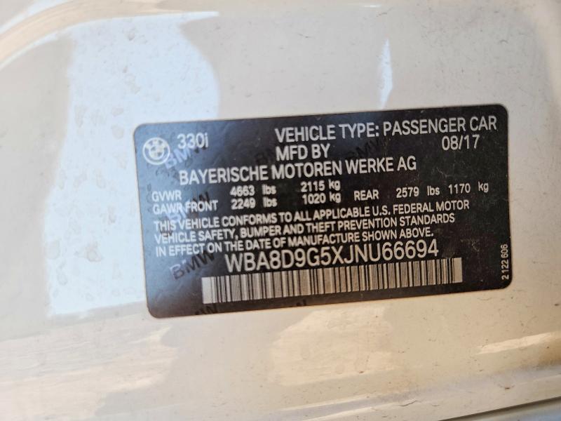 2018 Bmw 330 მანქანა იყიდება აუქციონზე, vin: WBA8D9G5XJNU66694, აუქციონის ნომერი: 60263946