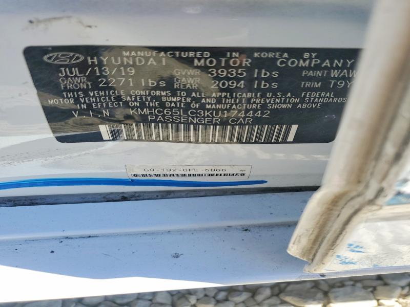 59355126 :رقم المزاد ، KMHC65LC3KU174442 vin ، 2019 Hyundai Ioniq مزاد بيع