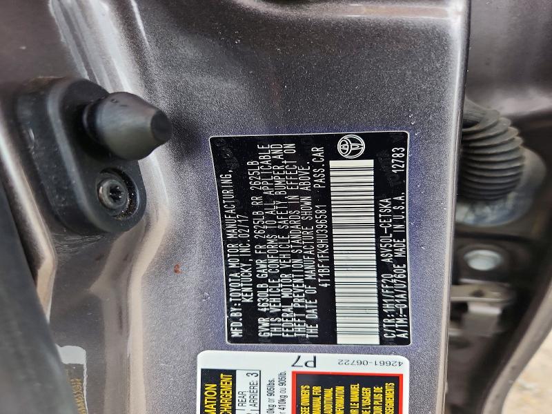 61610756 :رقم المزاد ، 4T1BF1FK9HU396581 vin ، 2017 Toyota Camry مزاد بيع