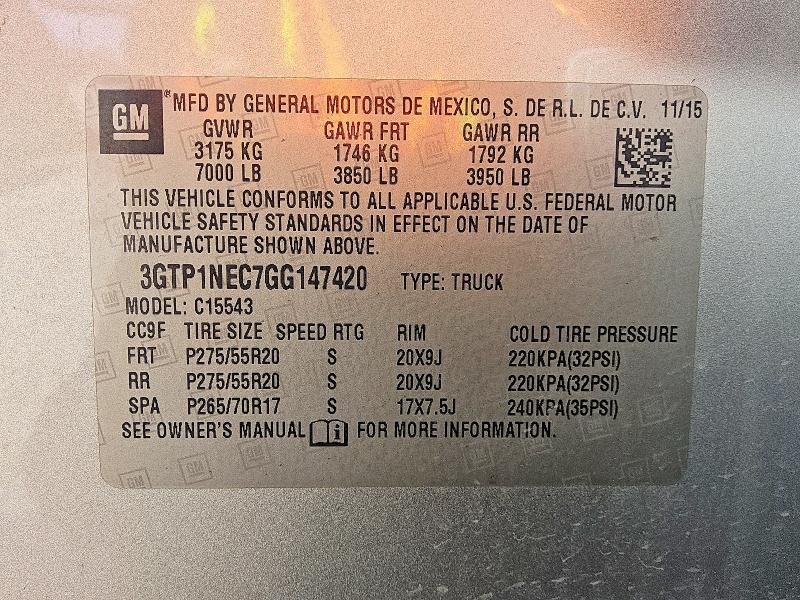 Aukcja sprzedaży 2016 Gmc Sierra, vin: 3GTP1NEC7GG147420, numer aukcji: 62539066