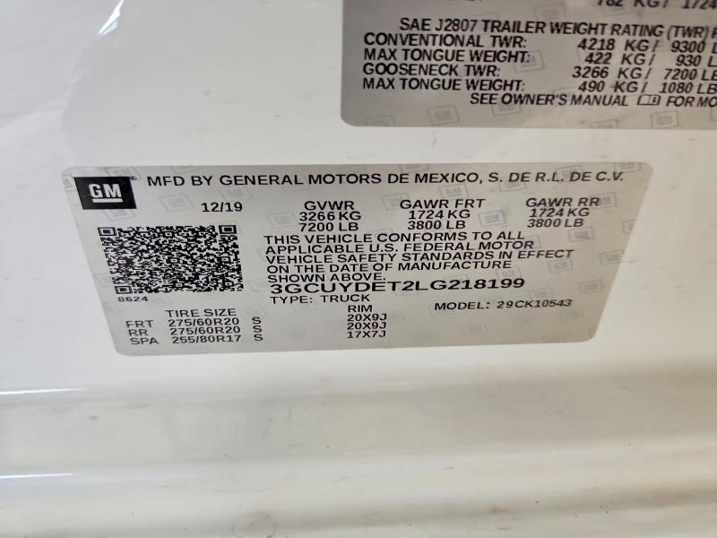Продажа на аукционе авто 2020 Chevrolet Silverado, vin: 3GCUYDET2LG218199, номер лота: 59919066