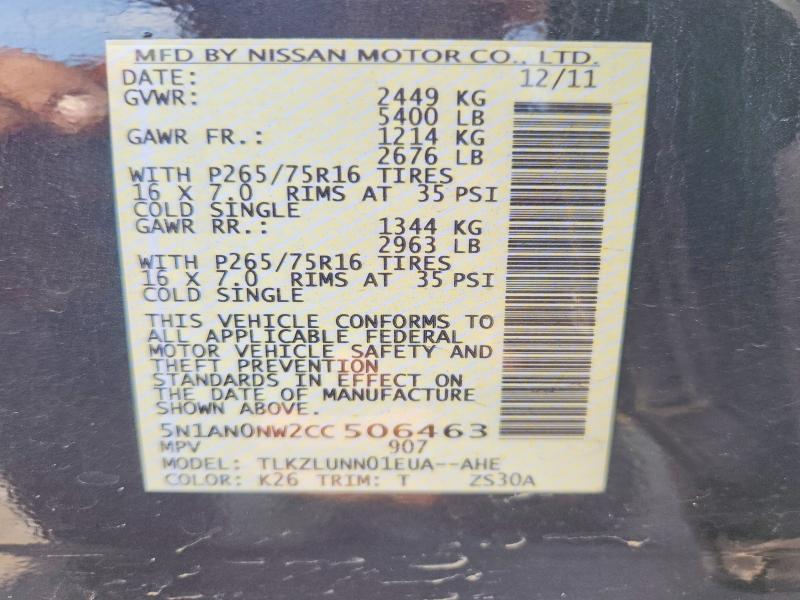 Aukcja sprzedaży 2012 Nissan Xterra, vin: 5N1AN0NW2CC506463, numer aukcji: 62576396