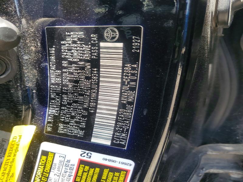 63373396 :رقم المزاد ، 4T1B11HK9JU158344 vin ، 2018 Toyota Camry مزاد بيع