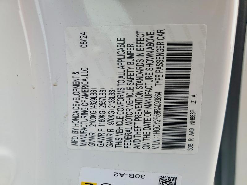 Продажа на аукционе авто 2024 Honda Accord, vin: 1HGCY2F58RA093864, номер лота: 60500026