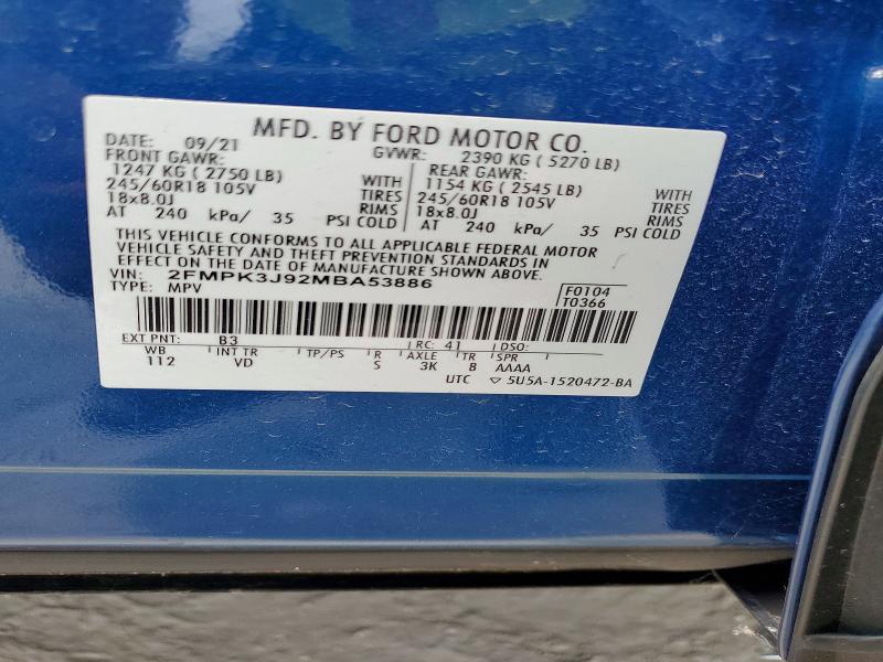 58206776 :رقم المزاد ، 2FMPK3J92MBA53886 vin ، 2021 Ford Edge مزاد بيع