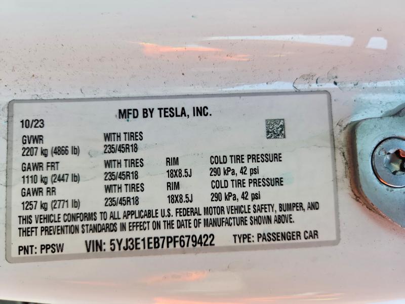 Продажа на аукционе авто 2023 Tesla Model 3, vin: 5YJ3E1EB7PF679422, номер лота: 60322656
