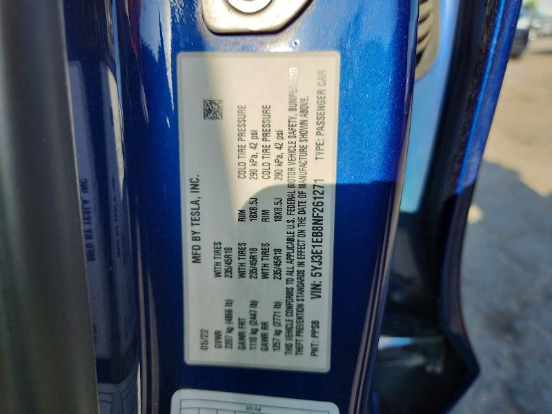 Продажа на аукционе авто 2022 Tesla Model 3, vin: 5YJ3E1EB8NF261271, номер лота: 63012766