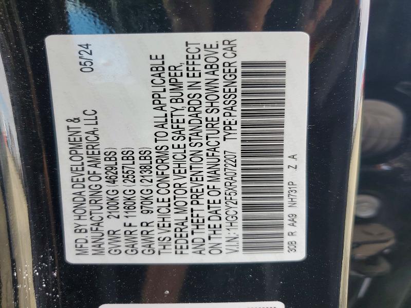 Продаж на аукціоні авто 2024 Honda Accord, vin: 1HGCY2F5XRA072207, номер лоту: 61729186