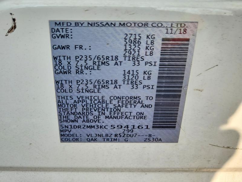 Продажа на аукционе авто 2019 Nissan Pathfinder, vin: 5N1DR2MM3KC594161, номер лота: 61081716