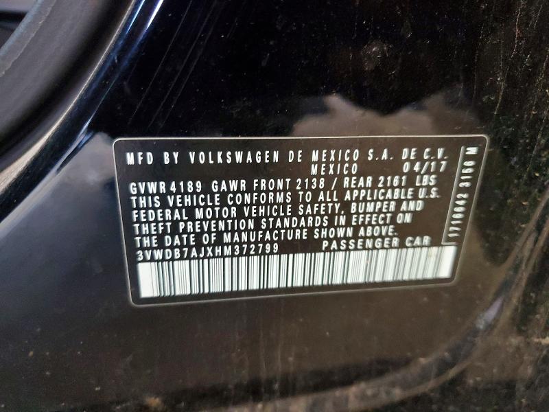2017 Volkswagen Jetta მანქანა იყიდება აუქციონზე, vin: 3VWDB7AJXHM372799, აუქციონის ნომერი: 59239306