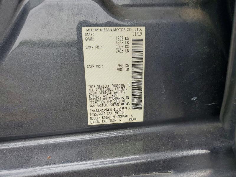 Продаж на аукціоні авто 2019 Nissan Altima, vin: 1N4BL4CV8KN316837, номер лоту: 60310346