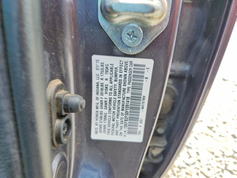 60863296 :رقم المزاد ، 19XFB2F50FE091418 vin ، 2015 Honda Civic مزاد بيع
