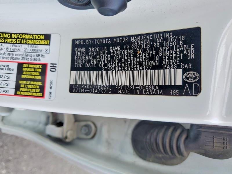 60665846 :رقم المزاد ، 2T1BURHE8GC694177 vin ، 2016 Toyota Corolla مزاد بيع