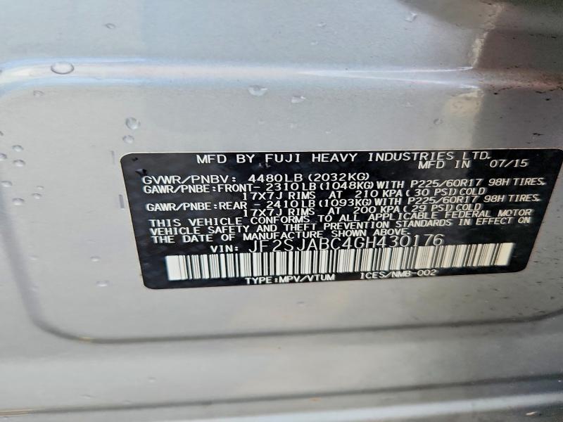 62541496 :رقم المزاد ، JF2SJABC4GH430176 vin ، 2016 Subaru Forester مزاد بيع