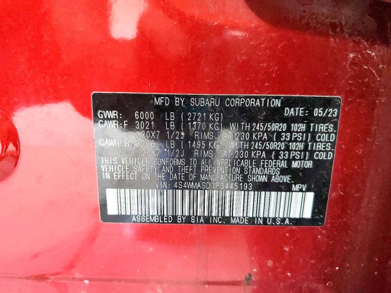 62236316 :رقم المزاد ، 4S4WMASD1P3445193 vin ، 2023 Subaru Ascent مزاد بيع